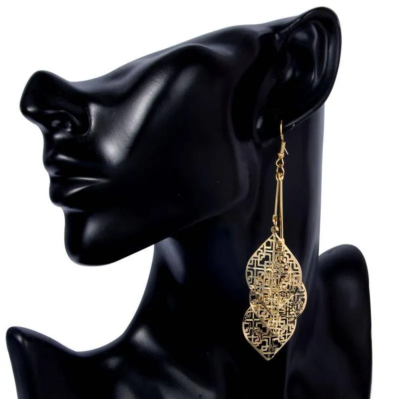 Dangling Batik Leaf Earrings in Gold or Silver