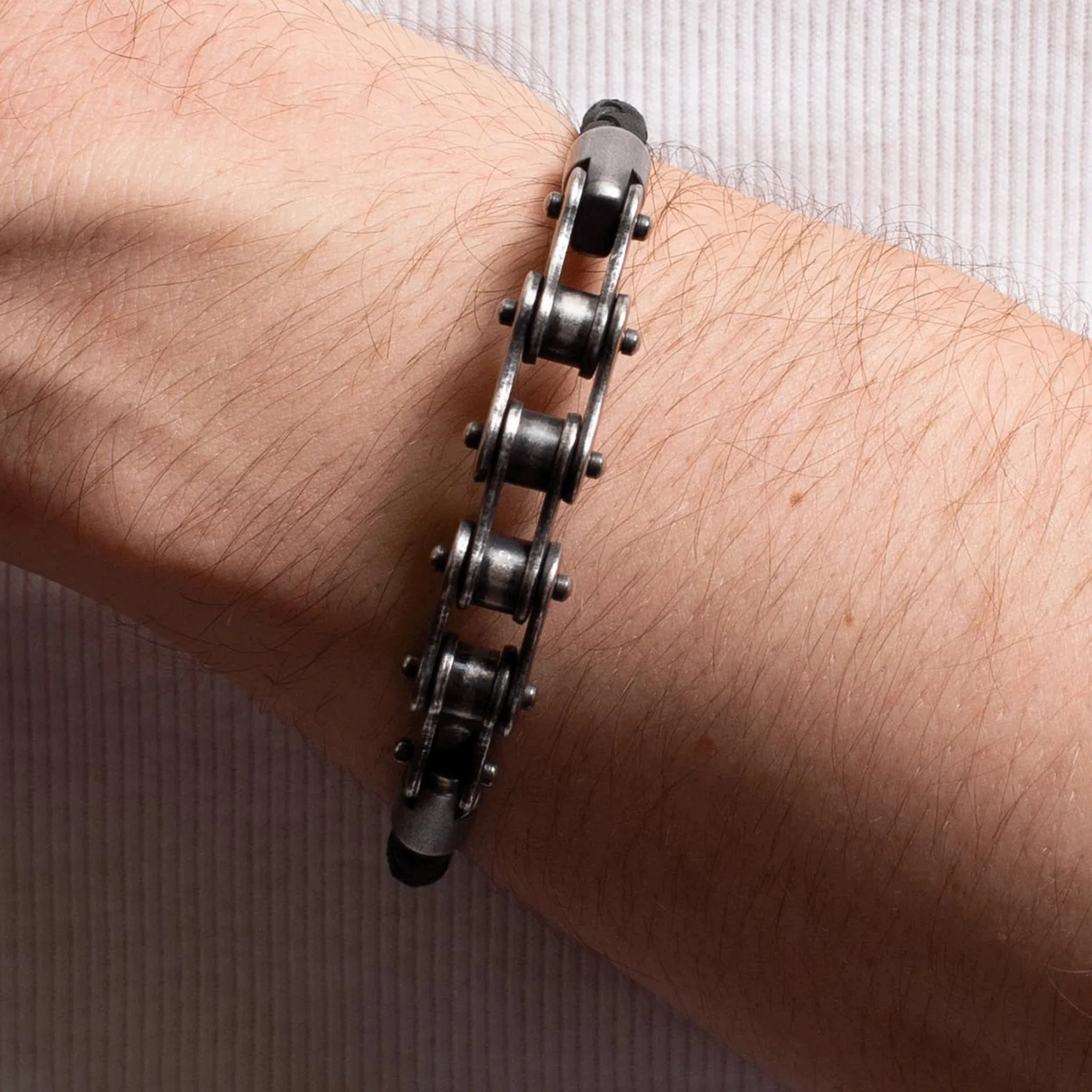 Eggert Stainless Steel & Cowhide Bicycle Chain Bracelet