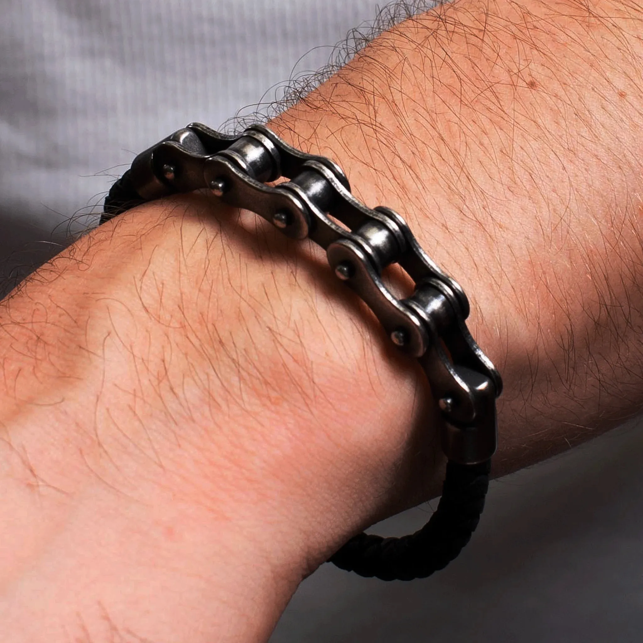 Eggert Stainless Steel & Cowhide Bicycle Chain Bracelet