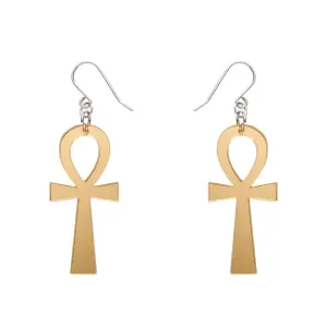 Egyptian Revival Essentials Ankh Dangle Earrings - Gold Mirror