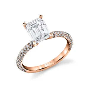 Emerald Cut Classic Pave Engagement Ring - Braylin 18k Gold Rose