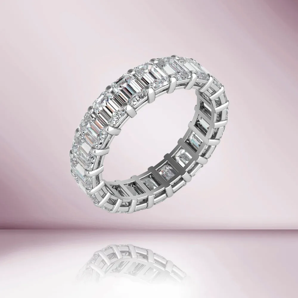 Emerald Cut Diamond Eternity Band (5.72 ct.) 4-Prongs Setting in 18K Gold