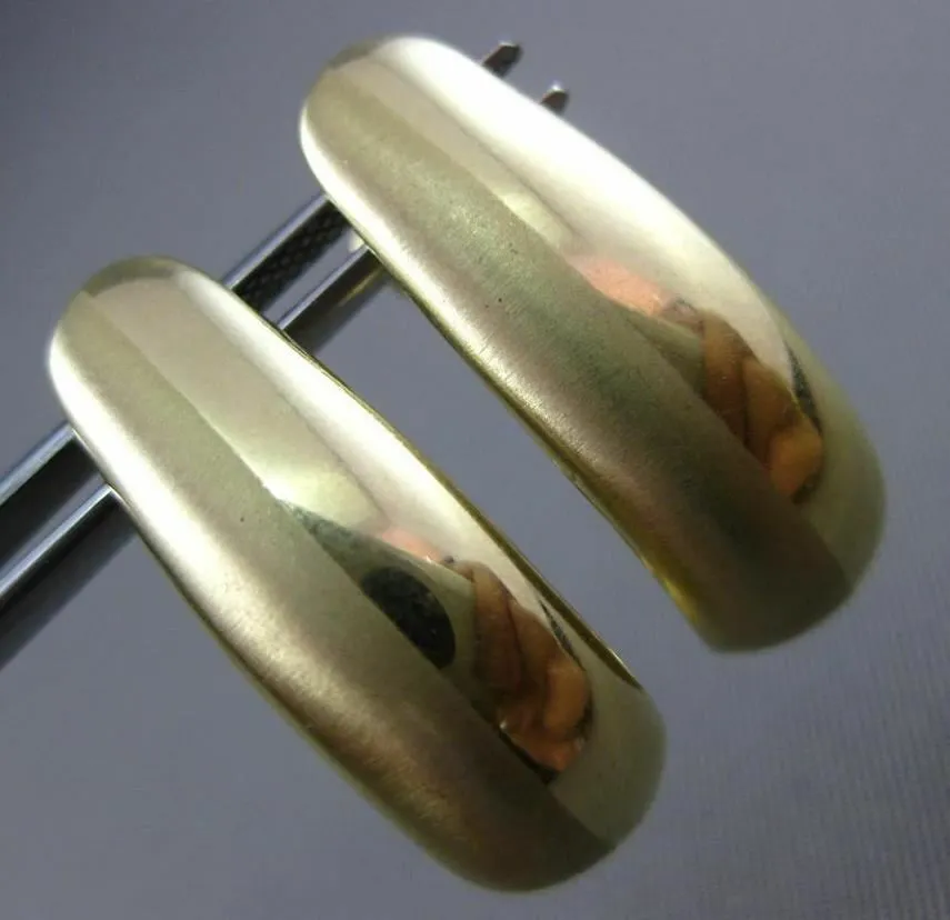 ESTATE WIDE 14KT YELLOW GOLD MATTE & SHINY ELONGATED OVAL HUGGIE EARRINGS 8mm