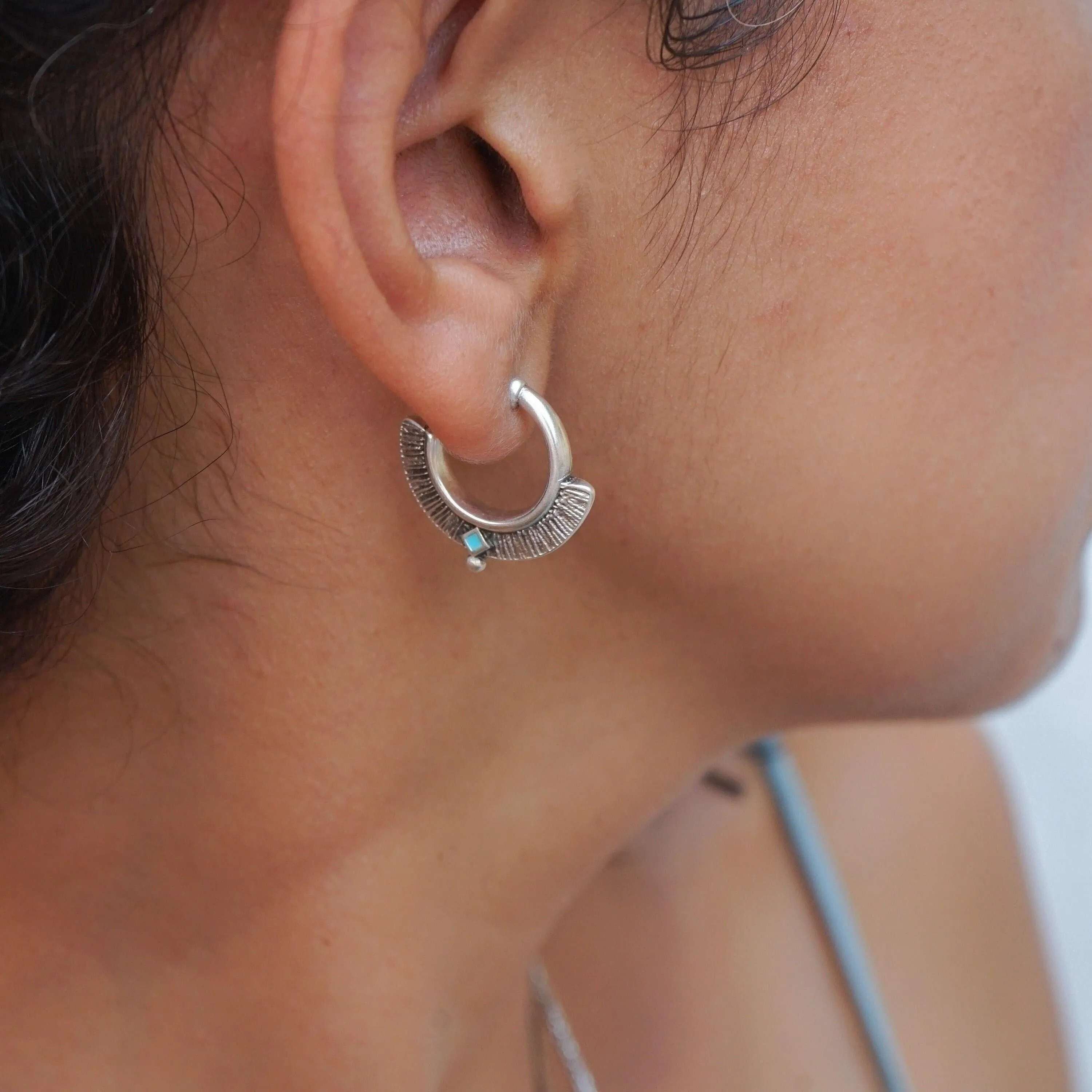 Ethnic Earrings with BlackTurquoise Enamel Triangles