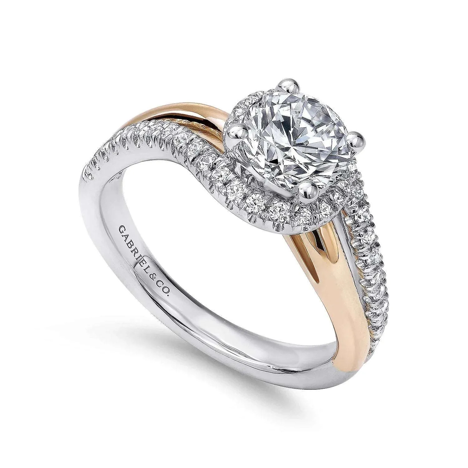 Everly - 14K White-Rose Gold Round Halo Diamond Engagement Ring