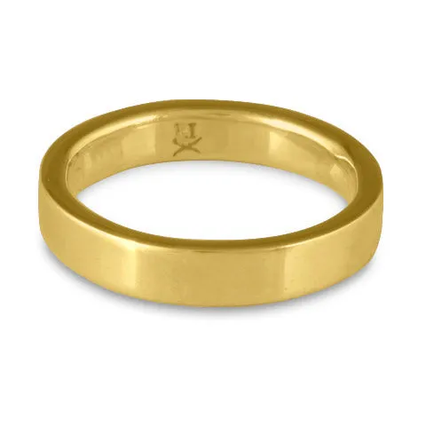 Flat Comfort Fit Wedding Ring, 18K Yellow Gold 5mm Wide by 2mm Thick