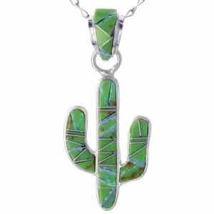 Gaspeite Cactus 925 Sterling Silver Pendant USA Handmade with Opal Accent