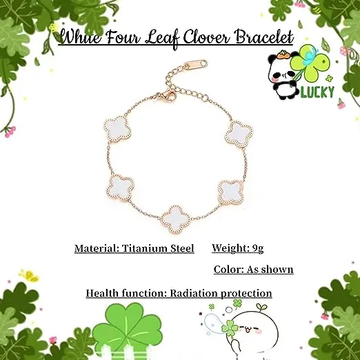 GAUEIOUR White Titanium Steel Bracelet | Simple Design Lucky Jewelry | Delicate Four Leaf Clover Lucky Jewelry | Girls bracelet | Women's Bracelet | Versatile Bracelet