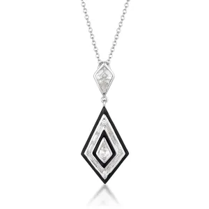 Georgini Reflections Sterling Silver With Black Enamel Art Deco Pendant With Chain