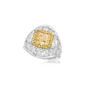 GIA Certified 4.07CT Fancy Yellow Diamond Ring