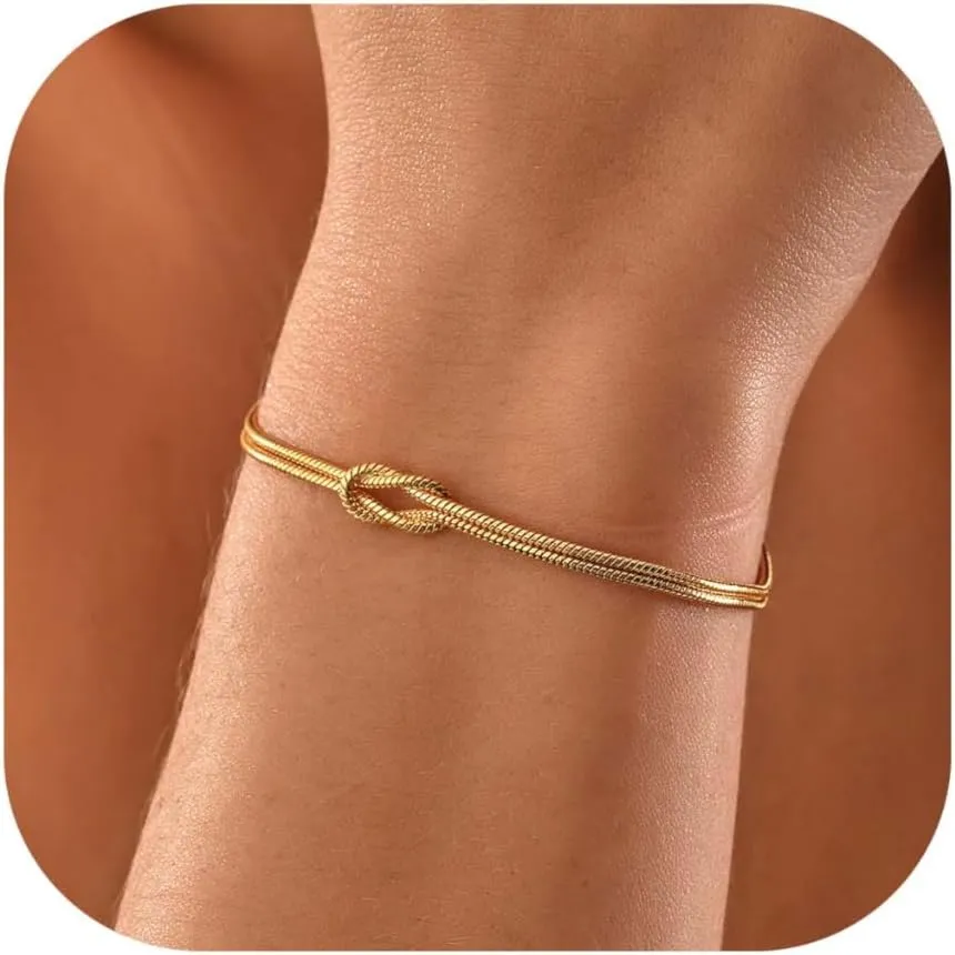 Gold Love Knot Snake Chain Bracelets