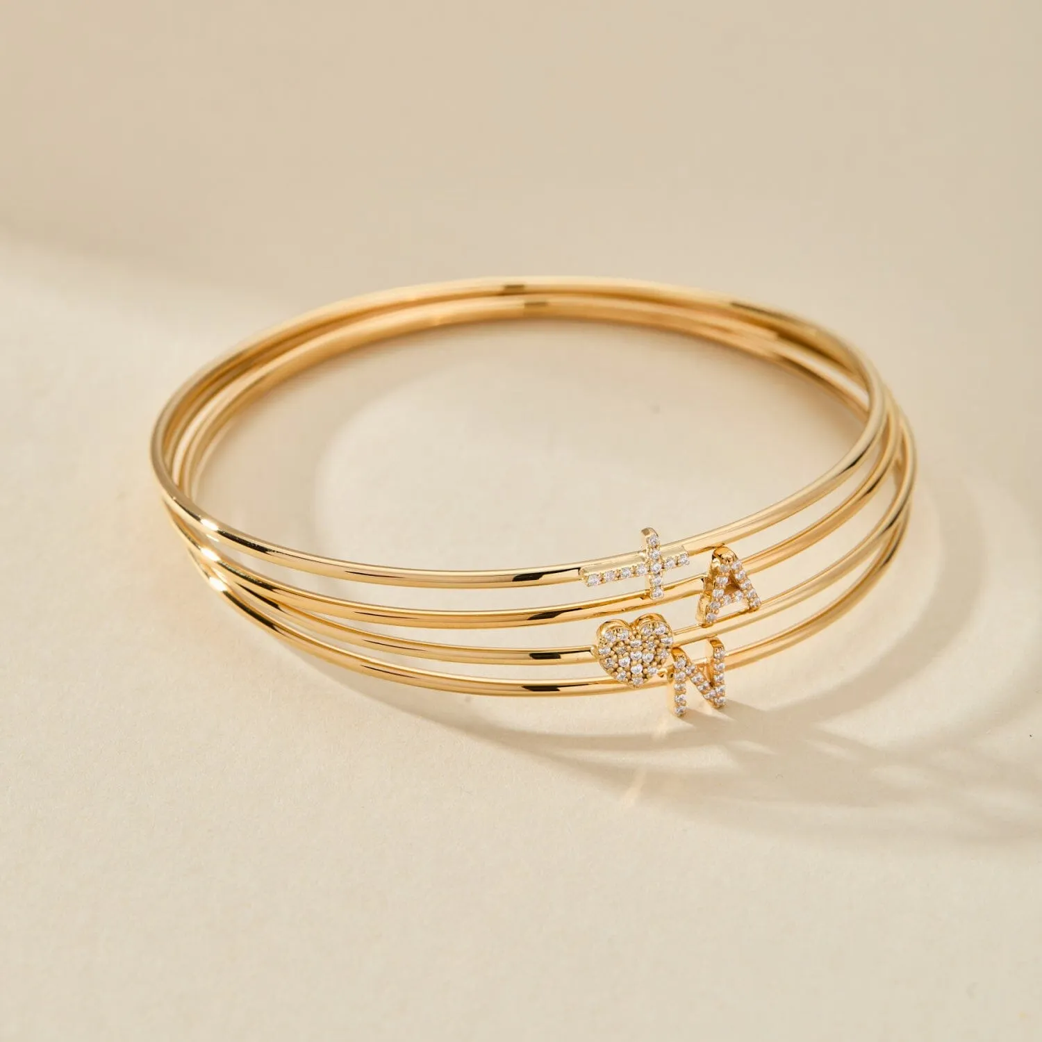 Gold Pavé Initial Bangle