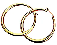 Gold Plated Round Medium Pair Hoop Shiny  1.5" Size Dangle Earrings