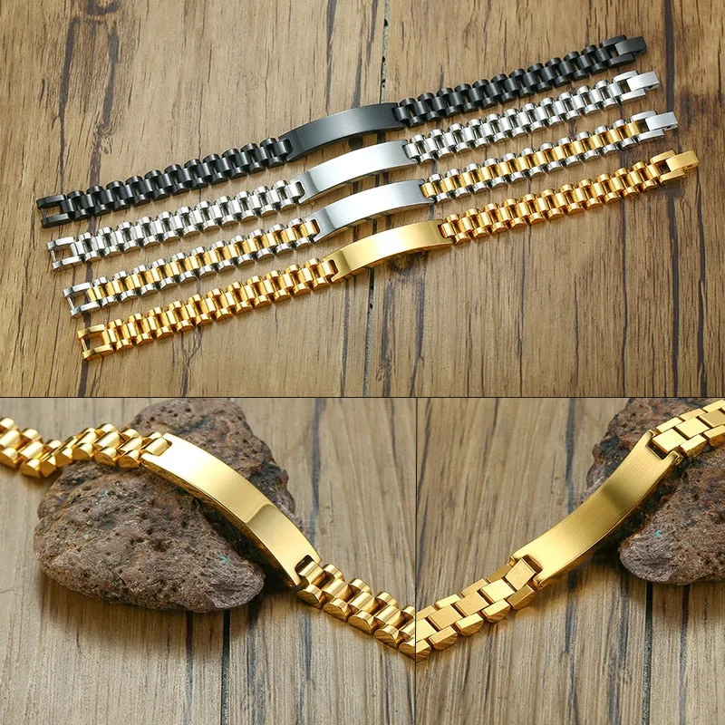 Gold Tone Stainless Steel Men's ID Bracelets Gift