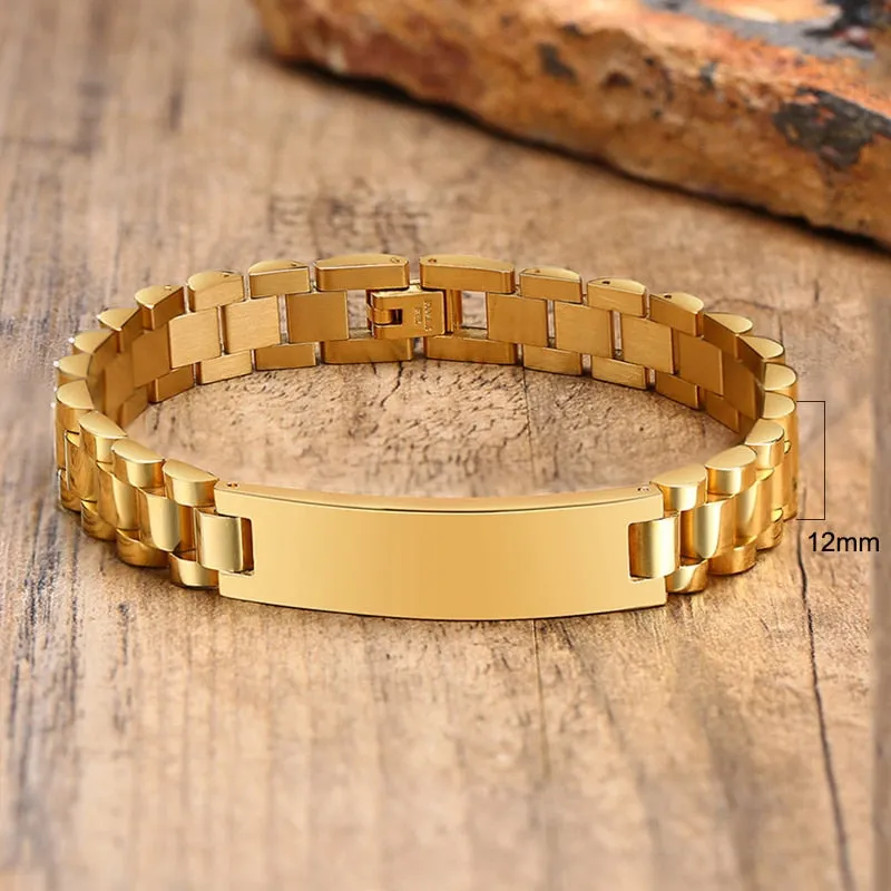 Gold Tone Stainless Steel Men's ID Bracelets Gift