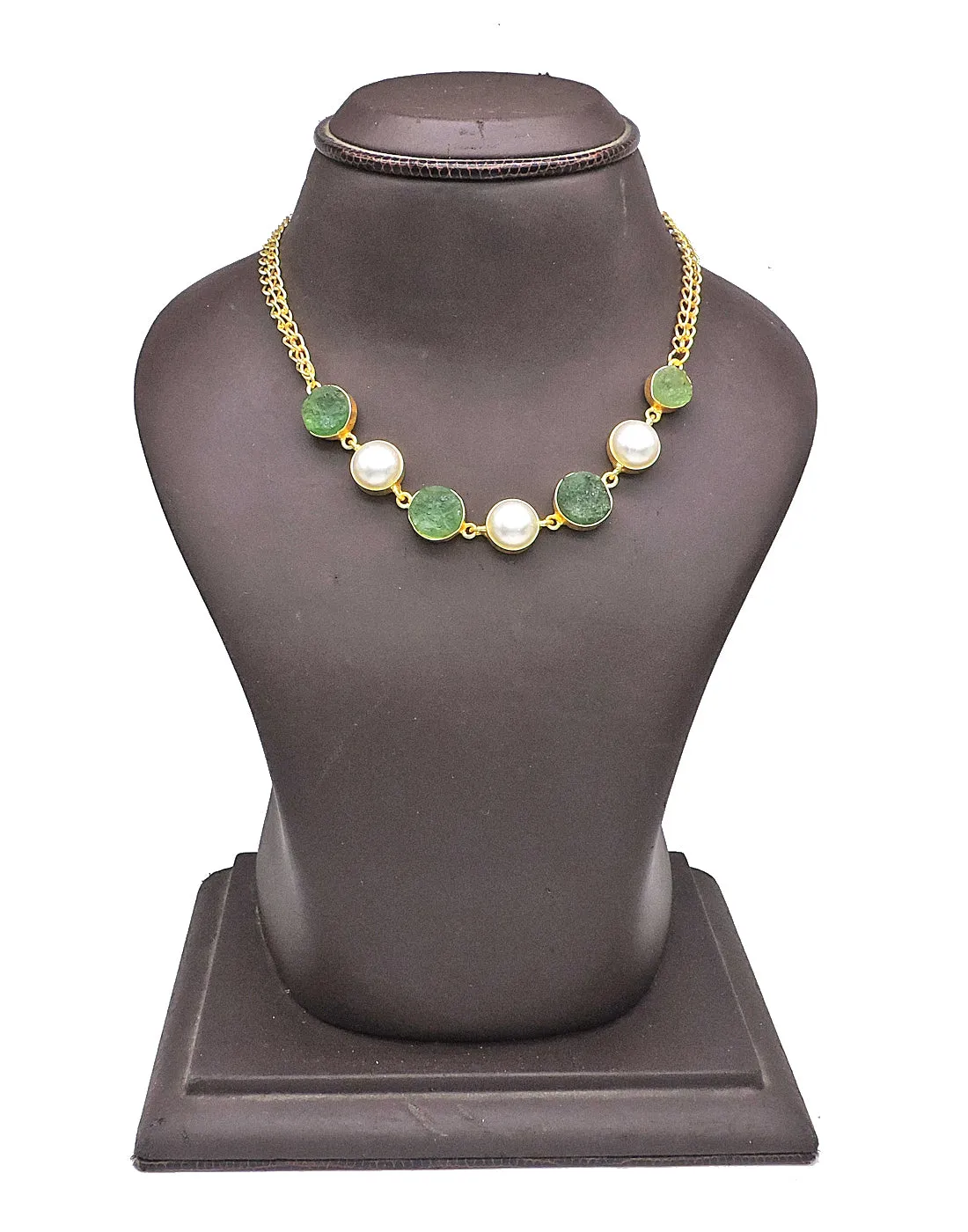 Green Fluorite & Pearl Necklace