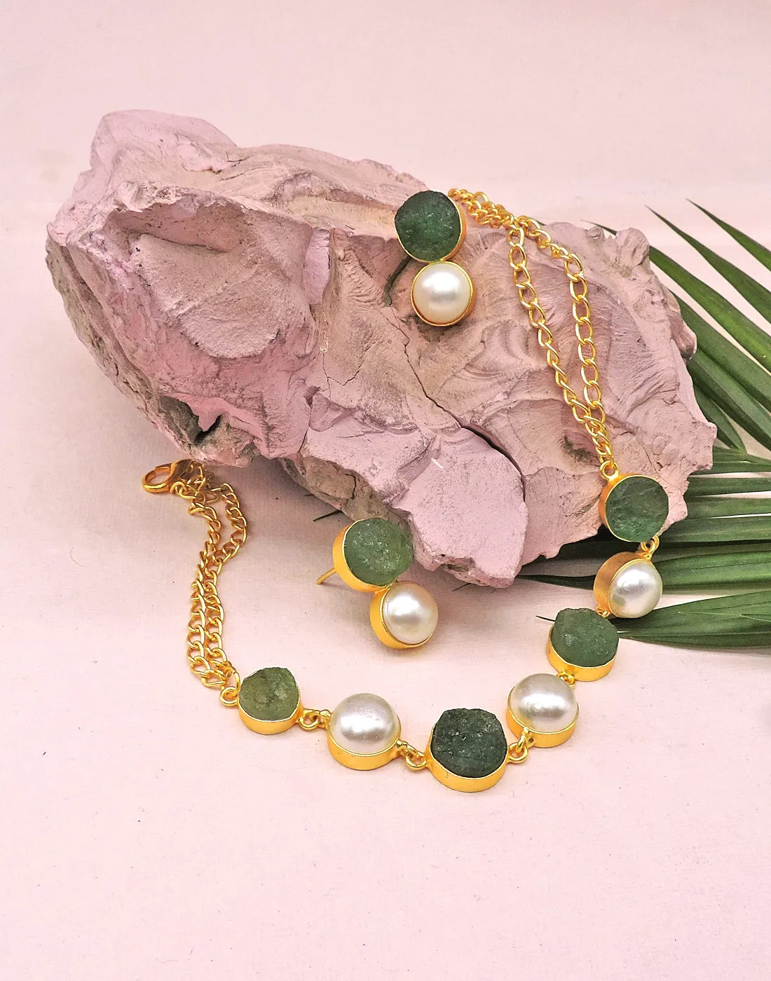 Green Fluorite & Pearl Necklace