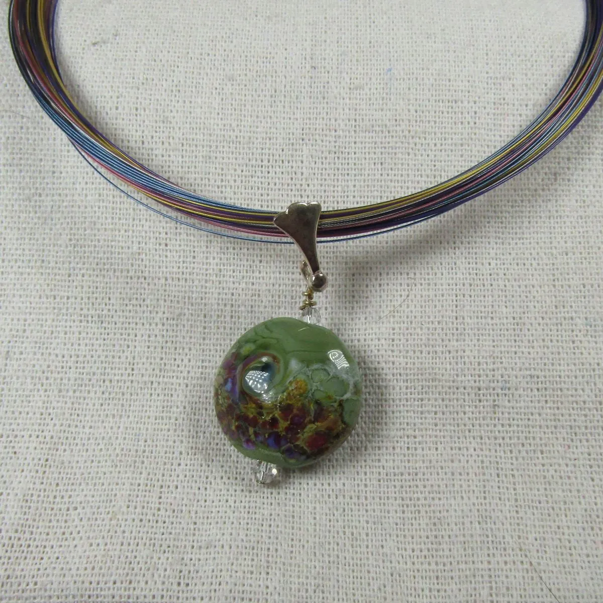 Green Handmade Lampwork Pendant Necklace