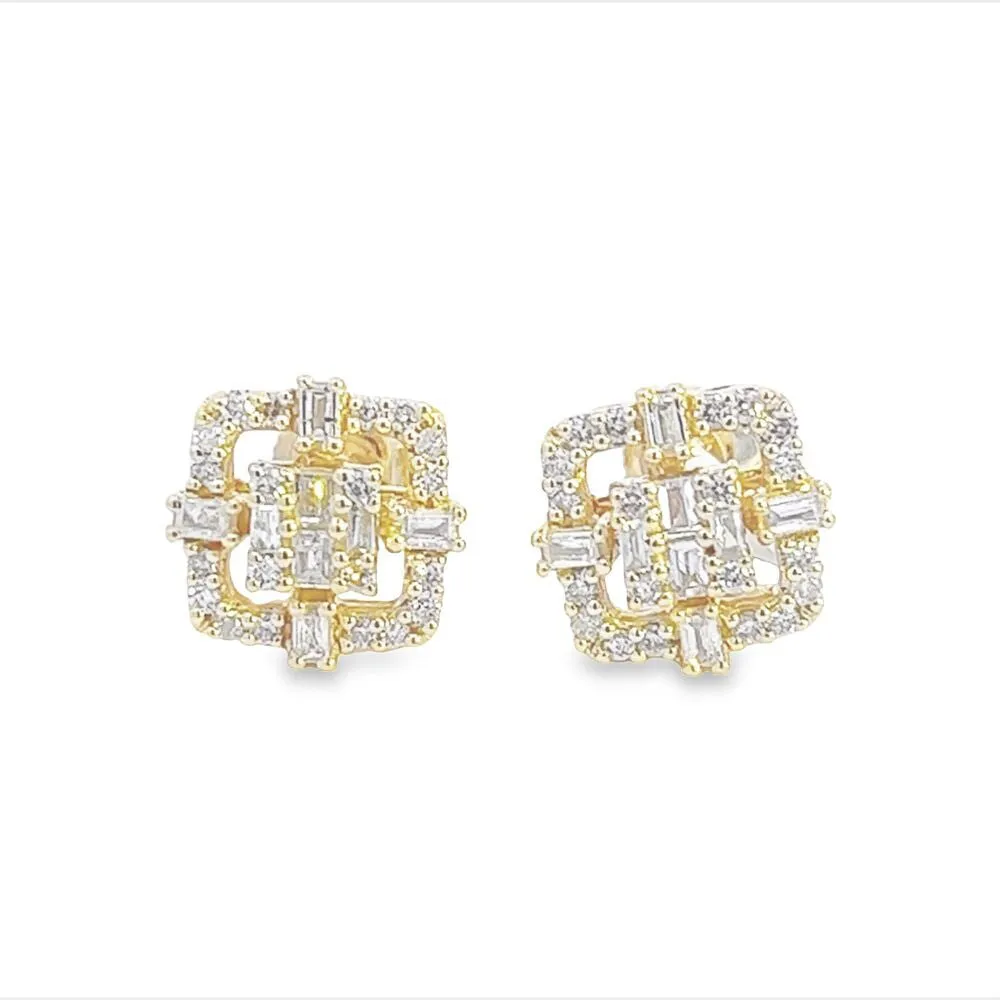 Halo Cluster Baguette Diamond Earrings .45cttw 10K Gold