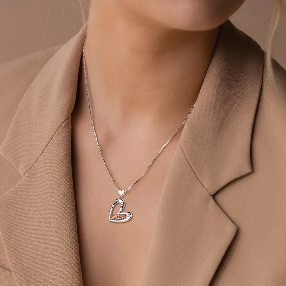 I Love You Mom Heart Necklace,Rose Gold and Silver Plated Mom Pendant Necklace for Mother,Best Mom Necklace Birthday Christmas Gift for Mom/Grandma