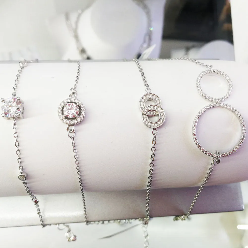 Josephine Two Crystal Circles Delicate Sterling Silver Bracelet