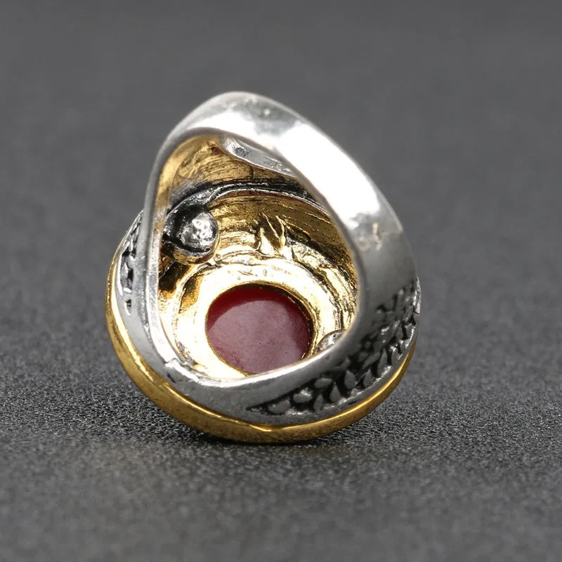 Luxury Vintage Wedding Ring Fashion Round Gold Band Inlay Resin And Crystal Ruby Indian Jewelry