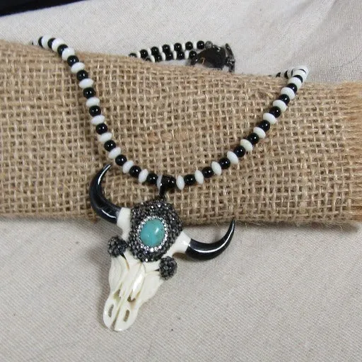 Man's Longhorn Skull Handmade Pendant Necklace