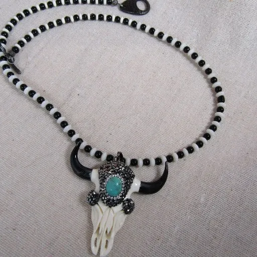 Man's Longhorn Skull Handmade Pendant Necklace