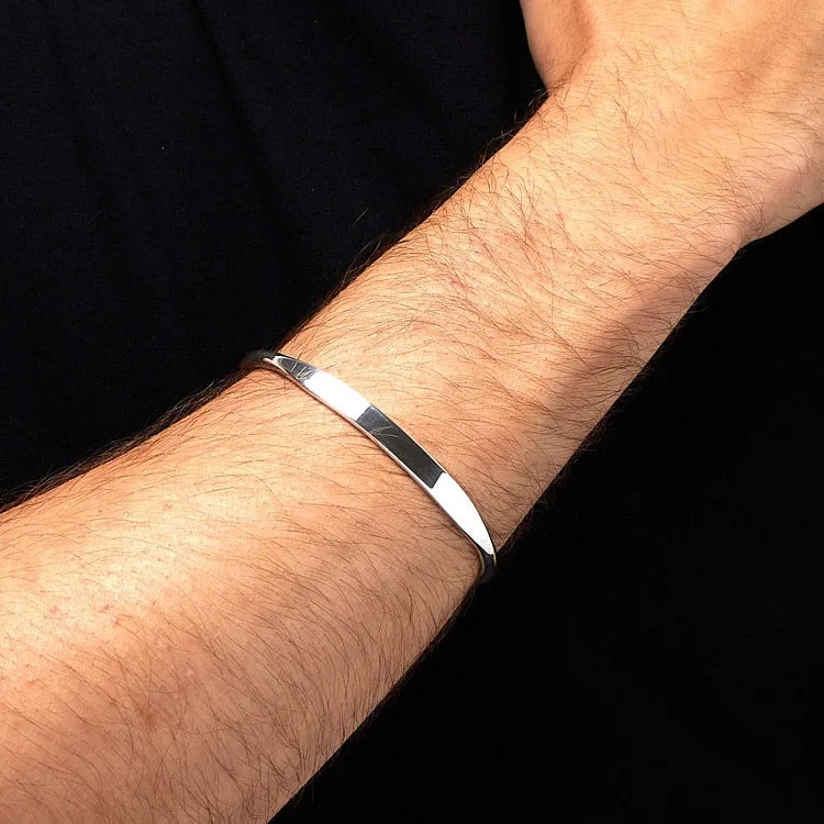 Men's 925 Sterling Silver Torque Bangle | Handmade Solid Silver Cuff Bracelet for Men