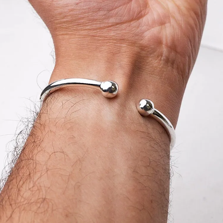 Men's 925 Sterling Silver Torque Bangle | Handmade Solid Silver Cuff Bracelet for Men