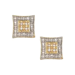 Men's Concave Square Micro-Pavé Diamond Stud Earrings 0.20ct 10K Yellow Gold