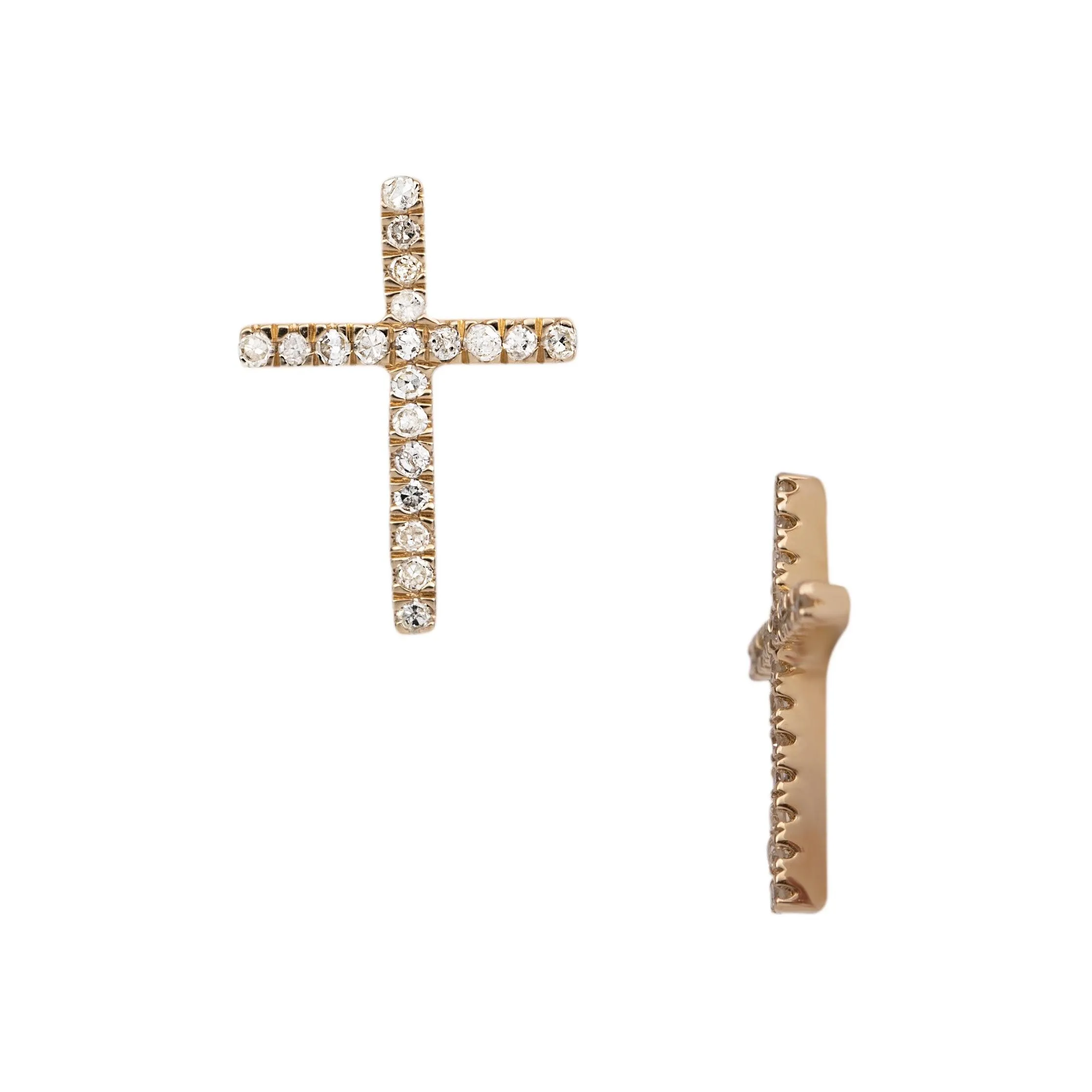 Men's Cross Diamond Stud Earrings 0.25ct 14K Yellow Gold