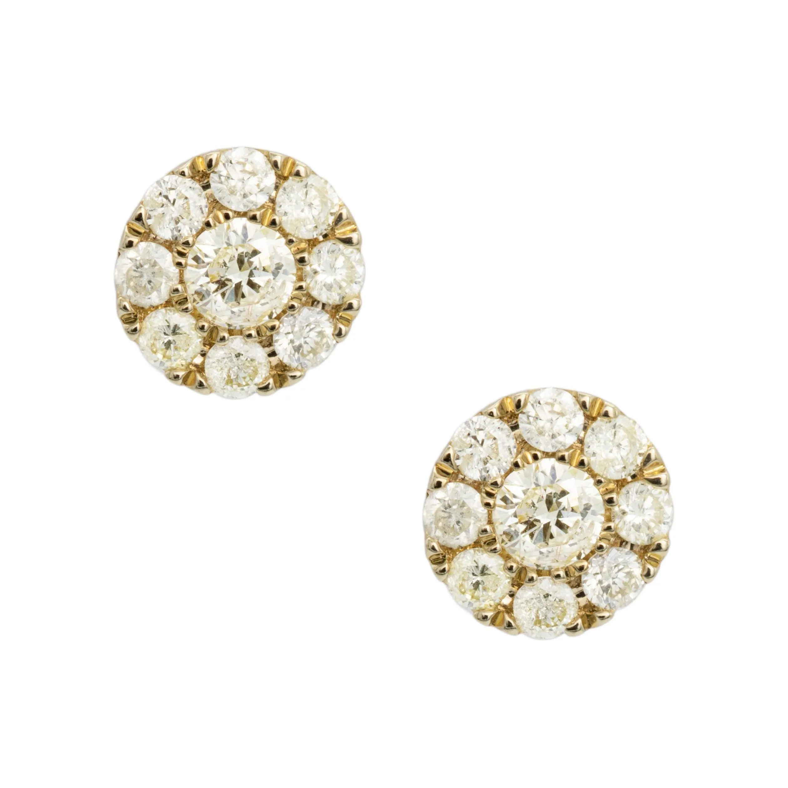 Men's Flower Cluster Diamond Stud Earrings 0.55ct 10K Yellow Gold