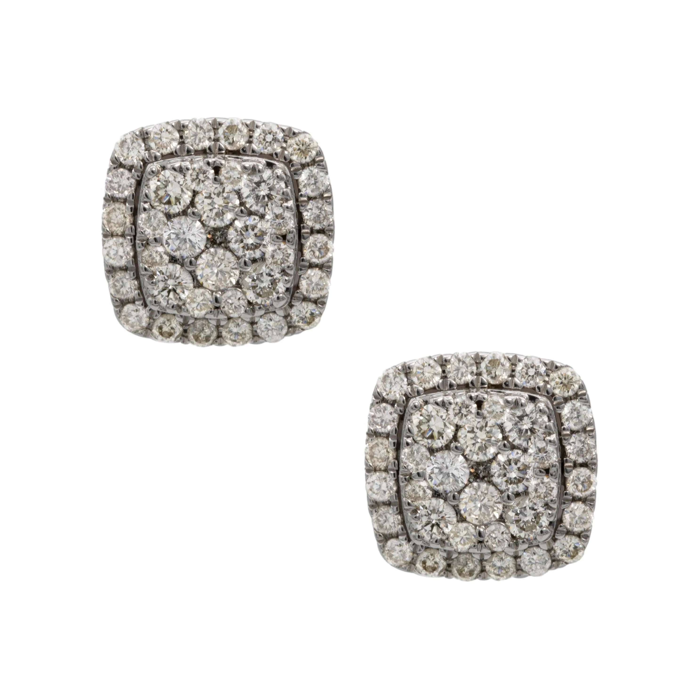 Men's Framed Cluster Diamond Stud Earrings 0.98ct 14K White Gold