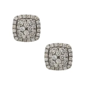 Men's Framed Cluster Diamond Stud Earrings 0.98ct 14K White Gold