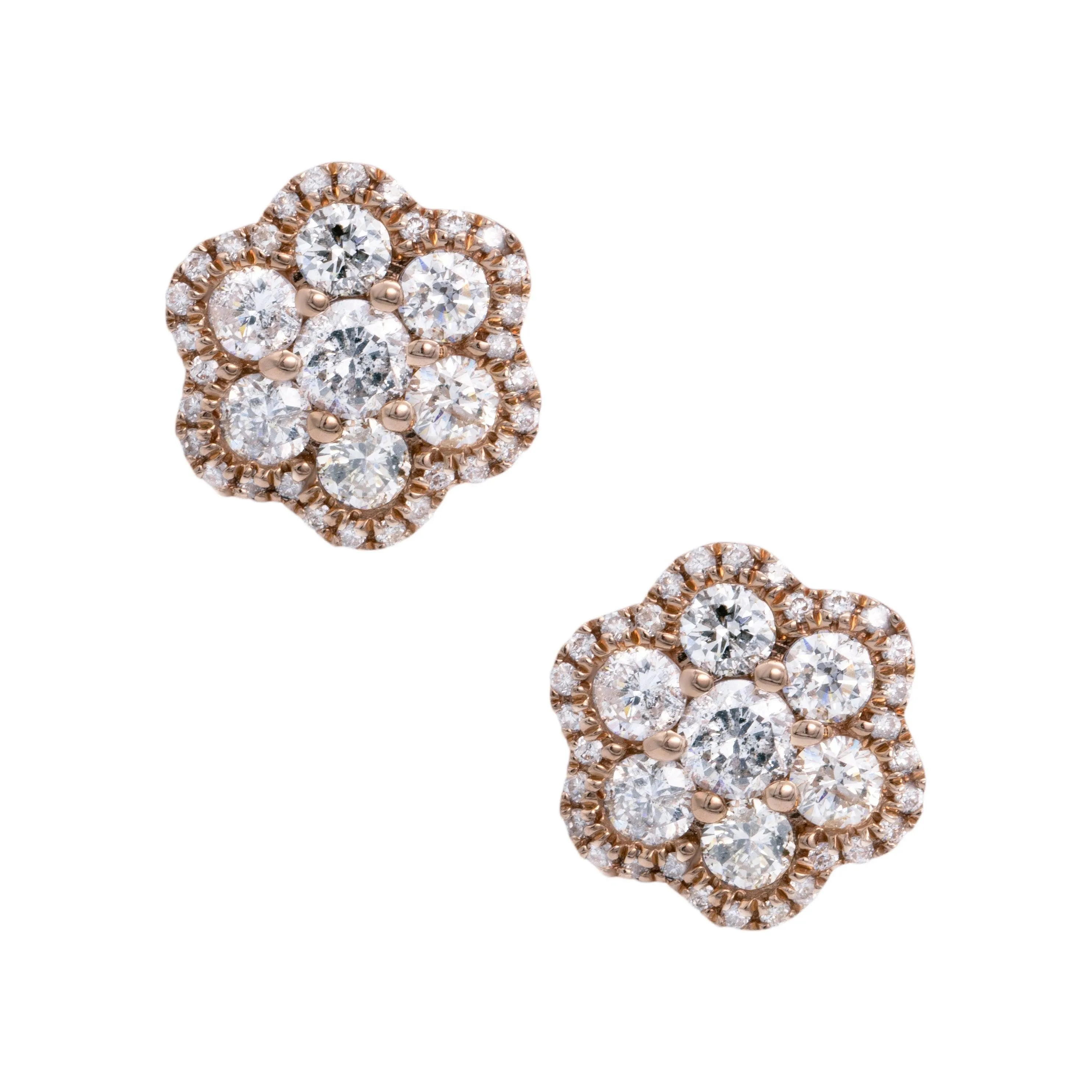 Men's Halo Flower Cluster Diamond Stud Earrings 1.15ct 14K Rose Gold