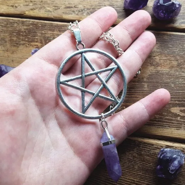 'Merlin' Pentagram Necklace with Gem Stone