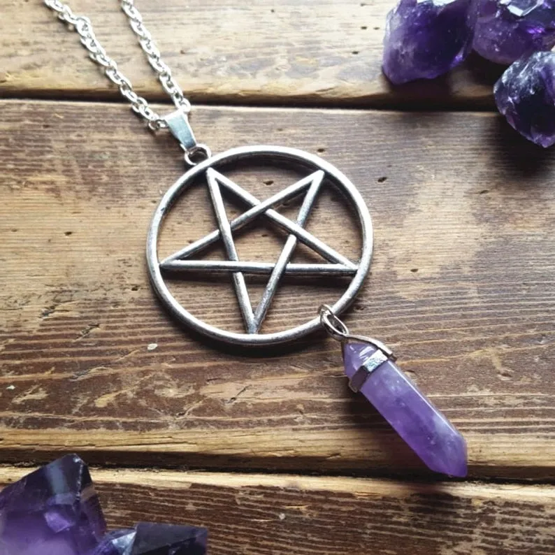 'Merlin' Pentagram Necklace with Gem Stone