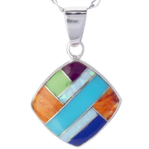 Multi Gemstone 925 Sterling Silver Pendant USA Handmade with Opal Accent