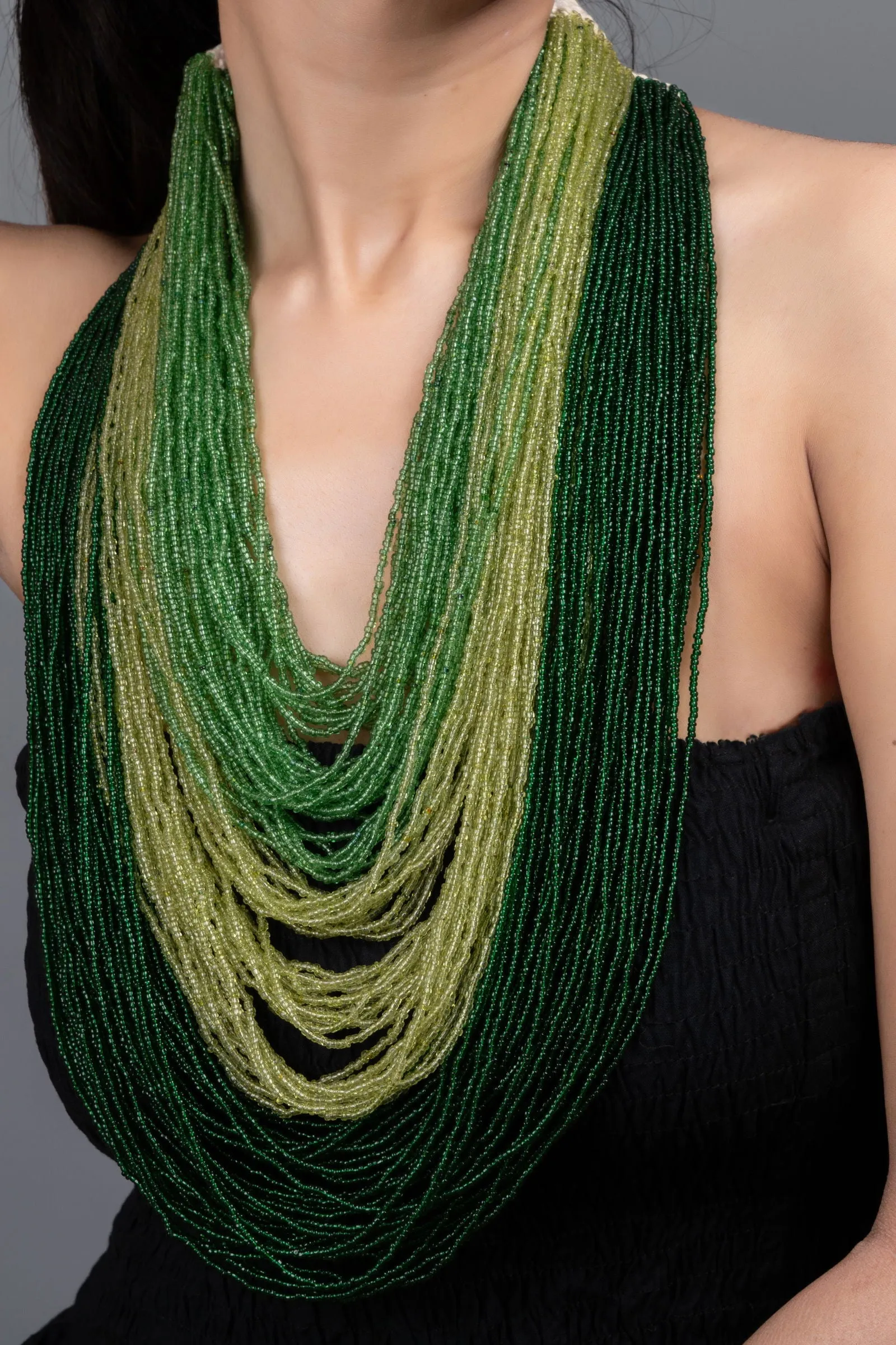 Multi-Layered Czech Bead Statement Necklace in 5 Shades of Green for Women and Girls