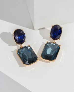 Navy Double Crystal Drop Earrings