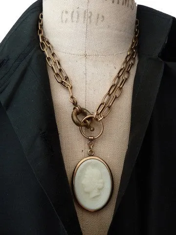 Necklace Intaglio Double Long Chain Oval