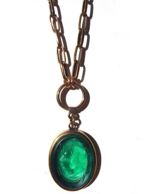 Necklace Intaglio Double Long Chain Oval