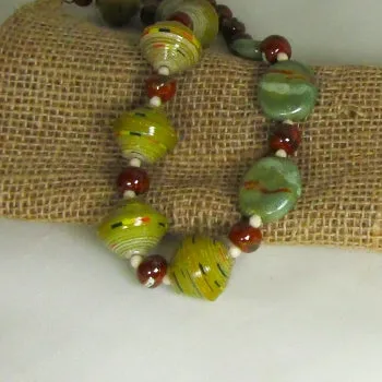 Olive Kazuri and Paper to Pearl Bead Necklace