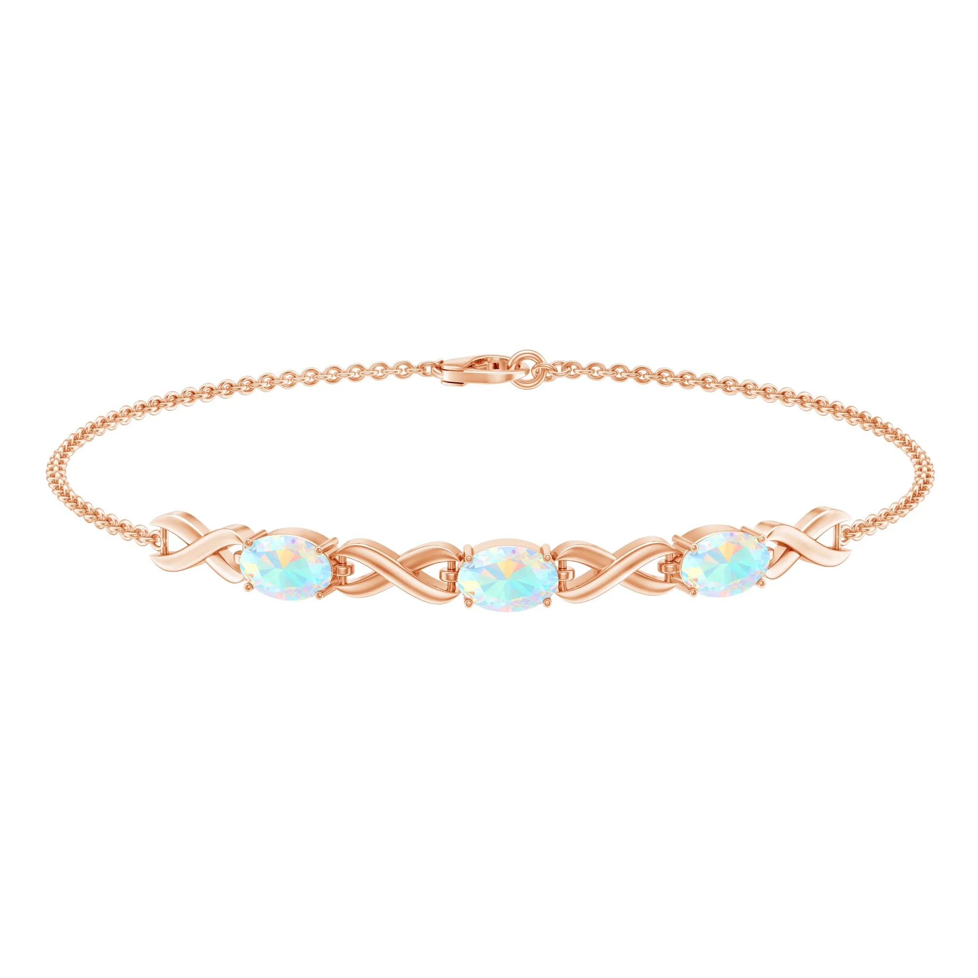 Oval Cut Ethiopian Opal Infinity Link Bolo Bracelet