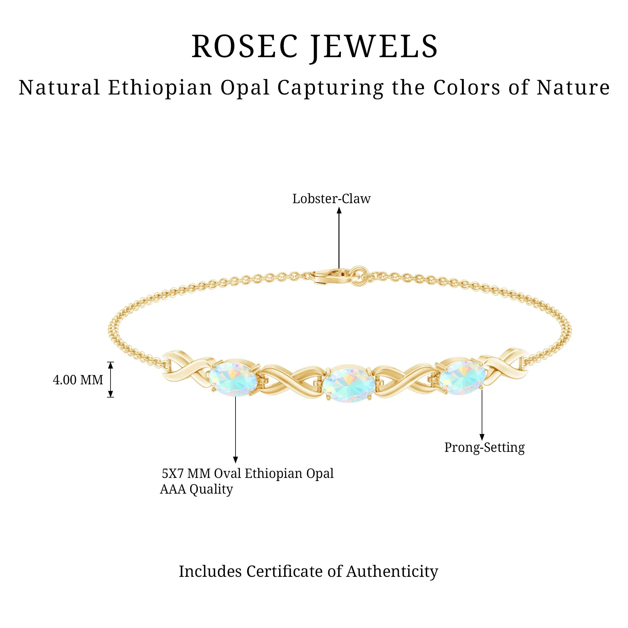 Oval Cut Ethiopian Opal Infinity Link Bolo Bracelet