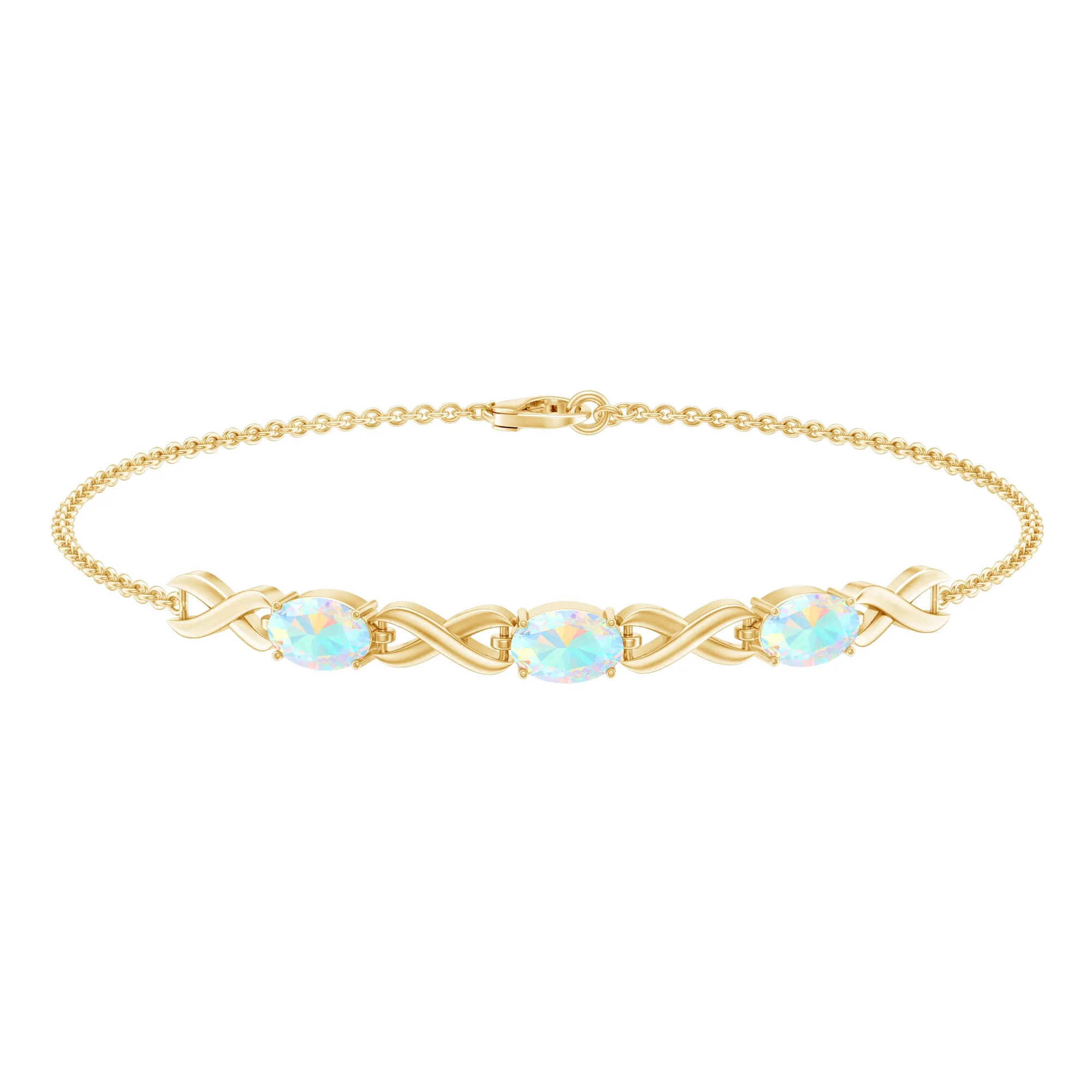 Oval Cut Ethiopian Opal Infinity Link Bolo Bracelet