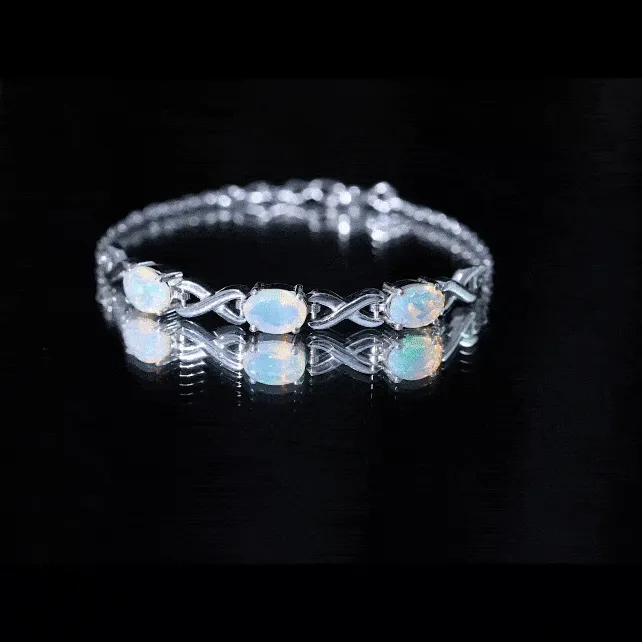 Oval Cut Ethiopian Opal Infinity Link Bolo Bracelet