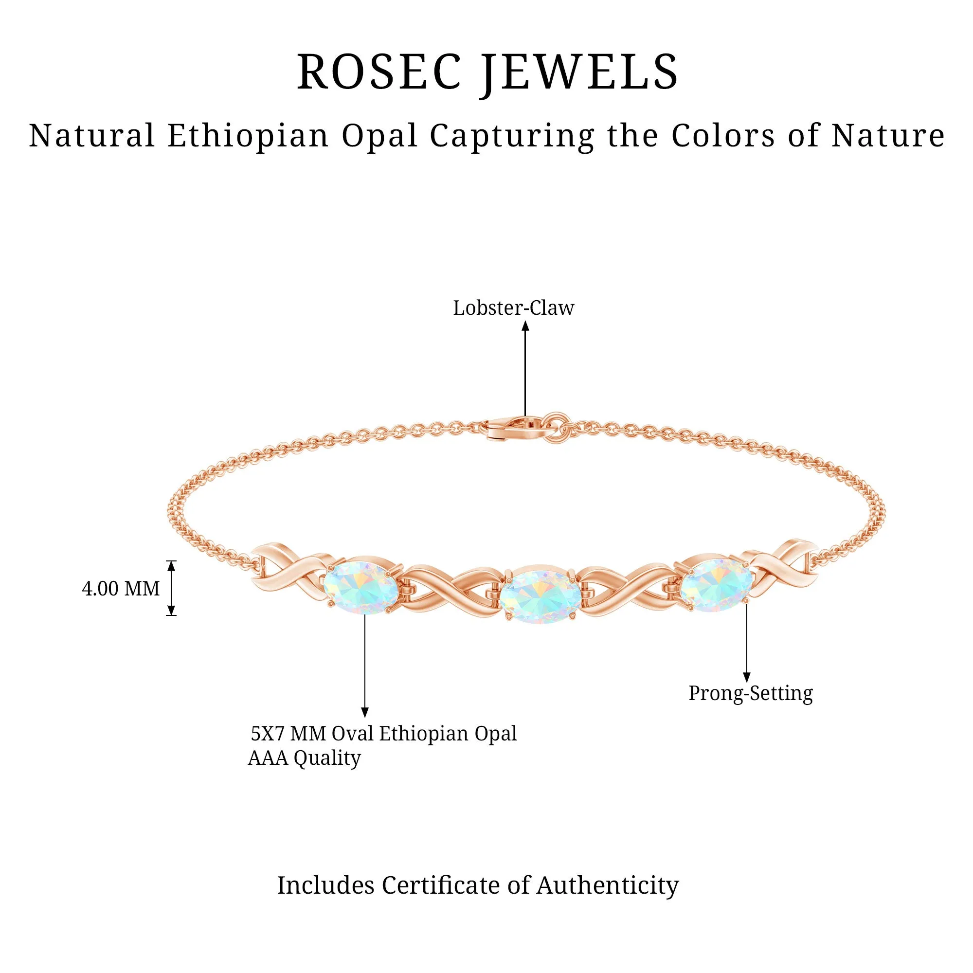 Oval Cut Ethiopian Opal Infinity Link Bolo Bracelet