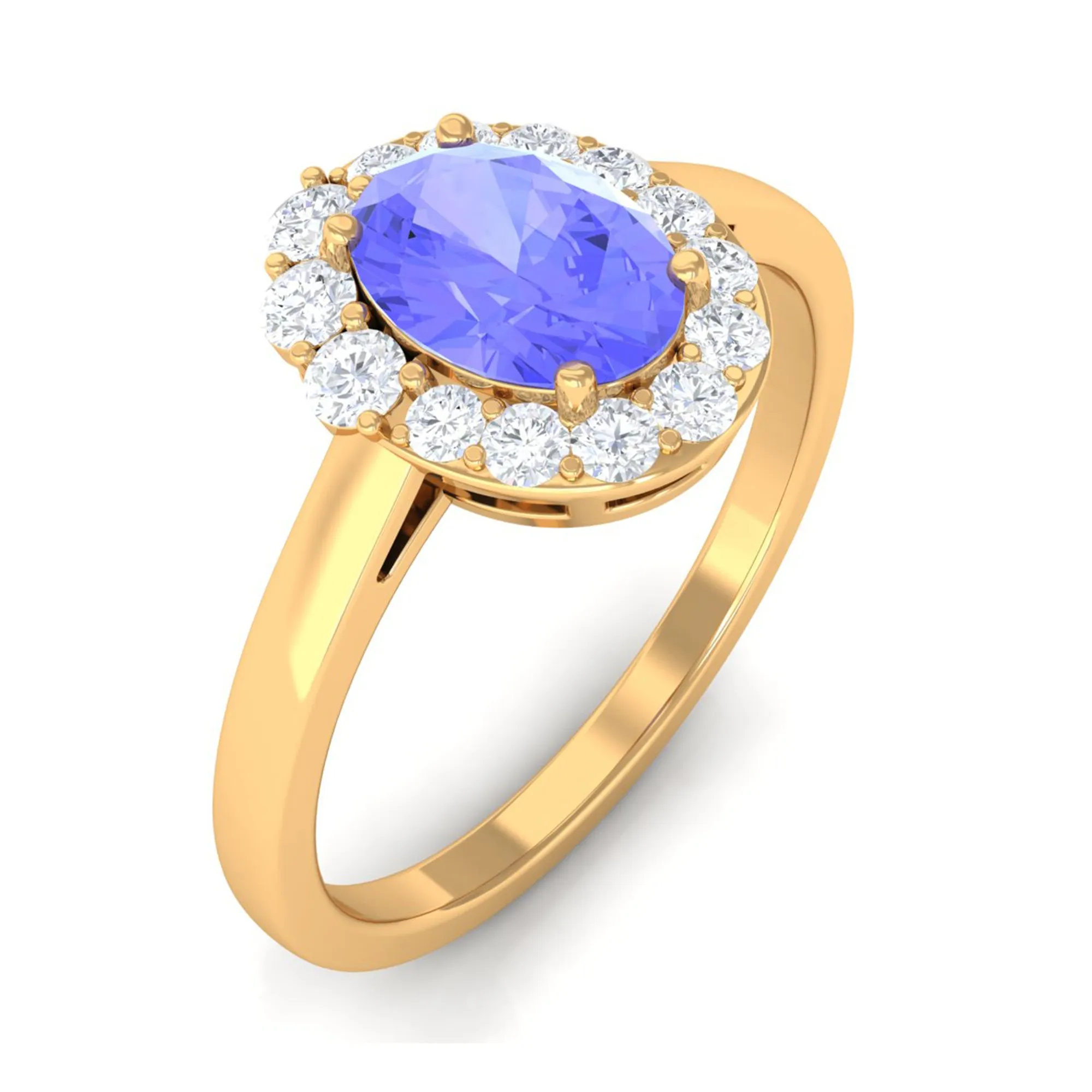 Oval Shape Tanzanite Classic Halo Engagement Ring